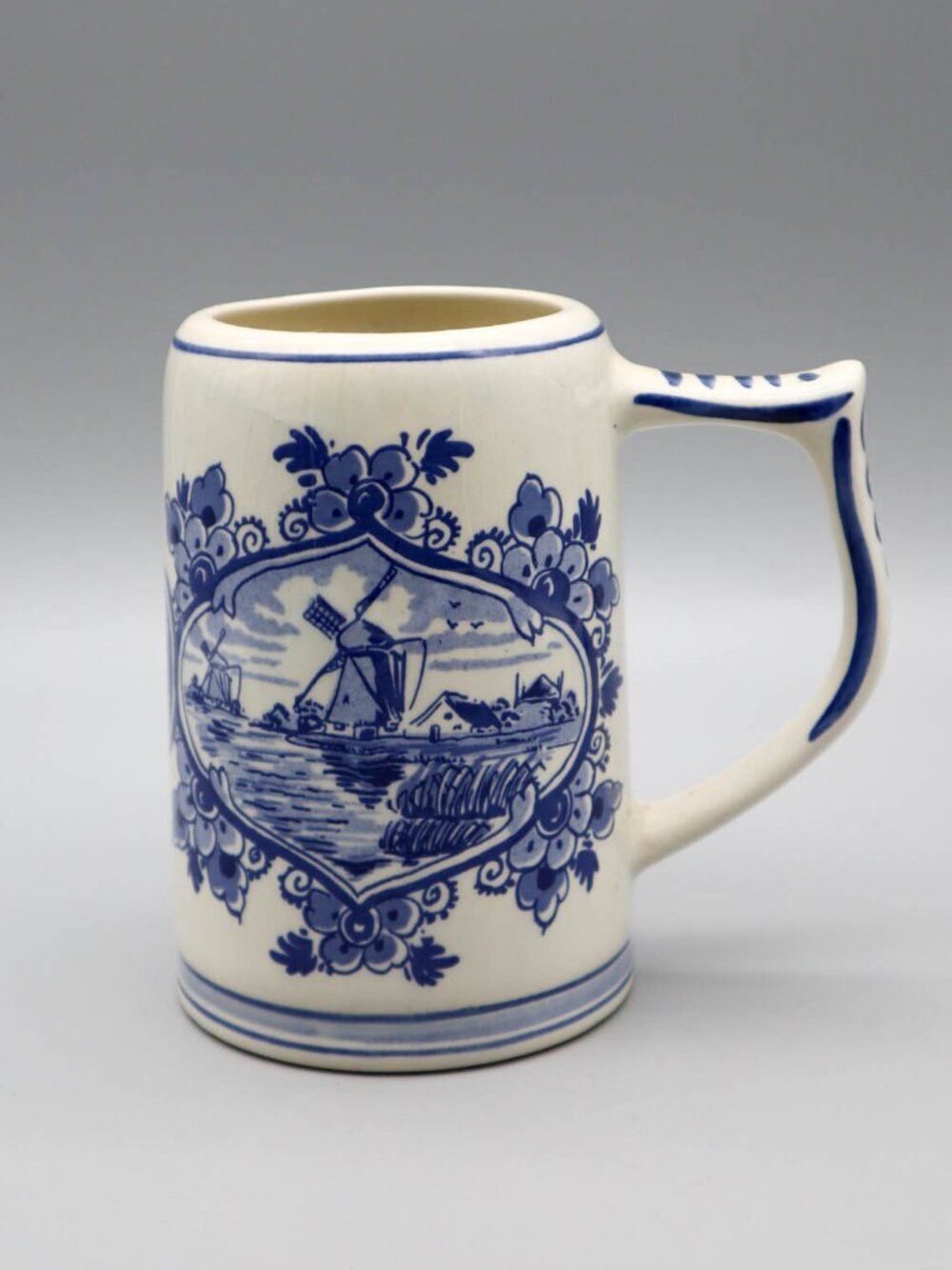 Vtg Delft Blue Stein Large Mug Handpainted Elesva Holland Cottagecore Nautical